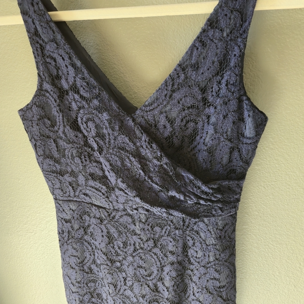 J Crew Navy Sara Blue 2 V-neck Lace Dress Lined Zip Up Dainty Wedding Guest